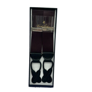NEW Brooks Brothers Men's Burgundy Button-End Braces Suspenders Leather Trim OS